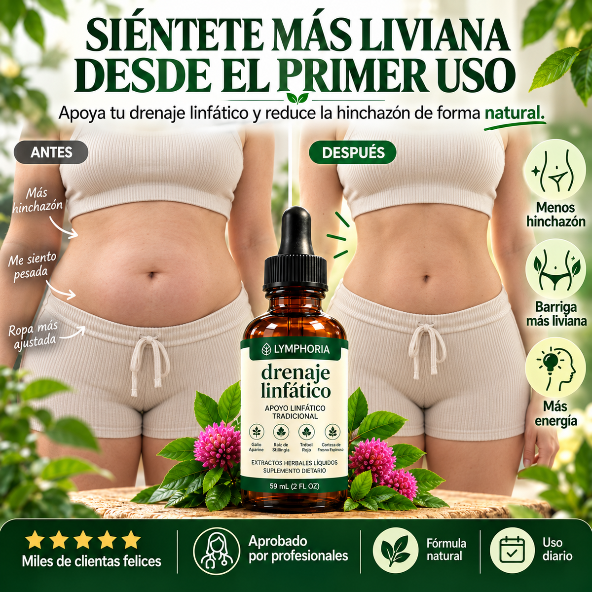 Menos hinchazón - Más ligereza para disfrutar tu día.